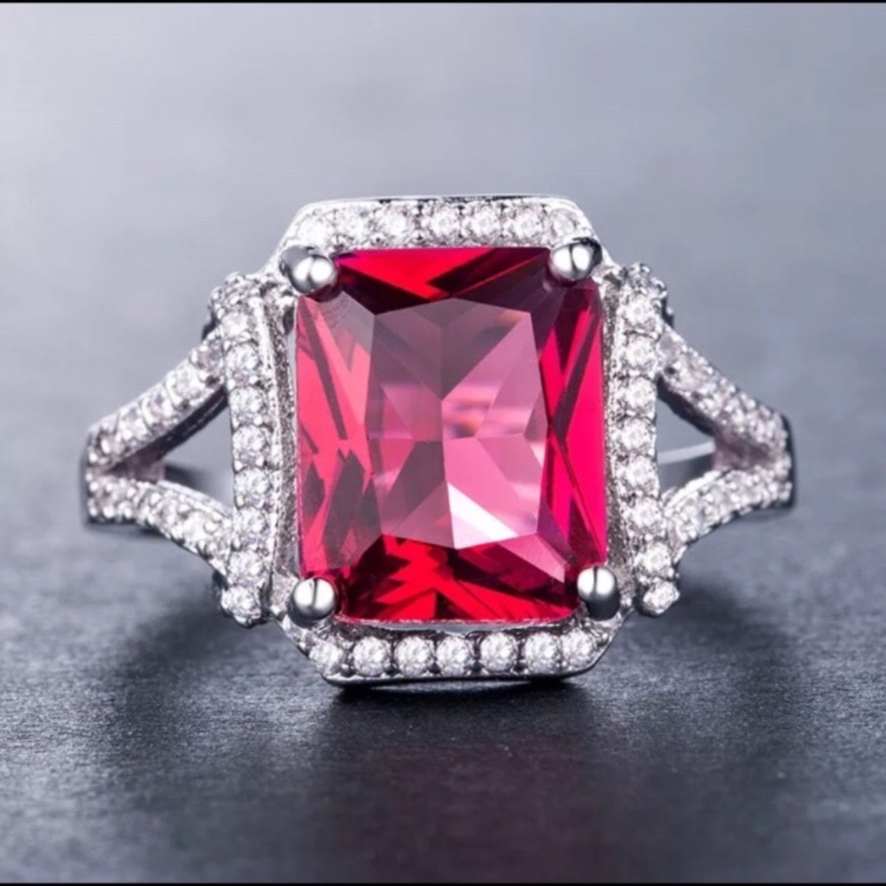 Princess Cut Ruby Silver Filled Ring - image 2